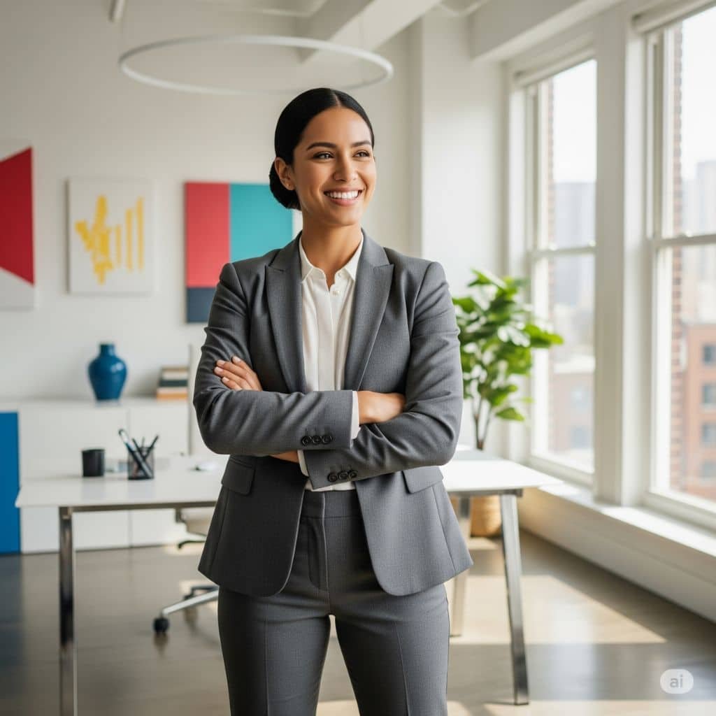 mujer ejecutiva posando confianza en su oficina 1